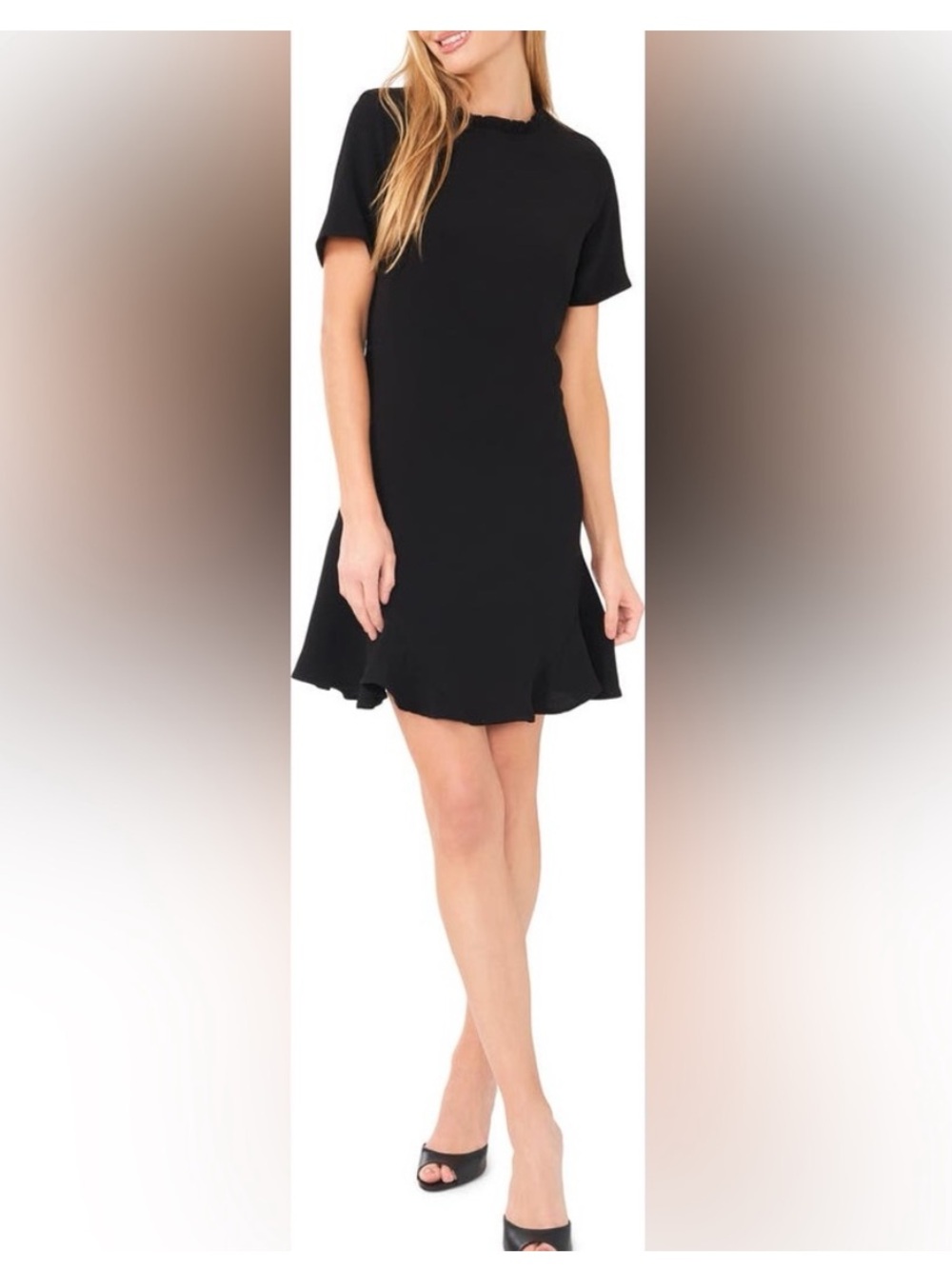 CeCe Black Short-Sleeve Ruffle Hem Shift Dress